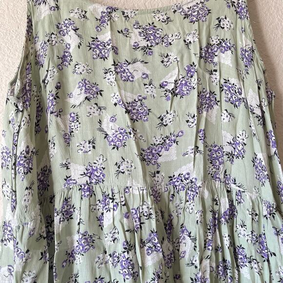 Vintage cotragecore floral midi dress sage green with pockets size medium - Picture 2 of 7